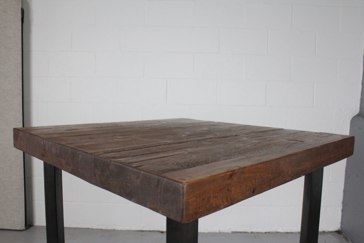 Industrial Reclaimed Wood Side Table with Steel Base - Used - Image 9
