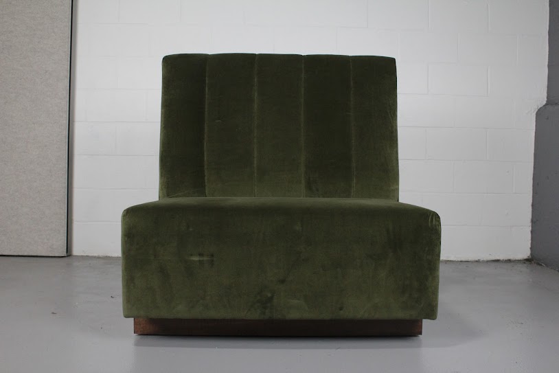 Green Velvet Armless Banquette Booth - Used